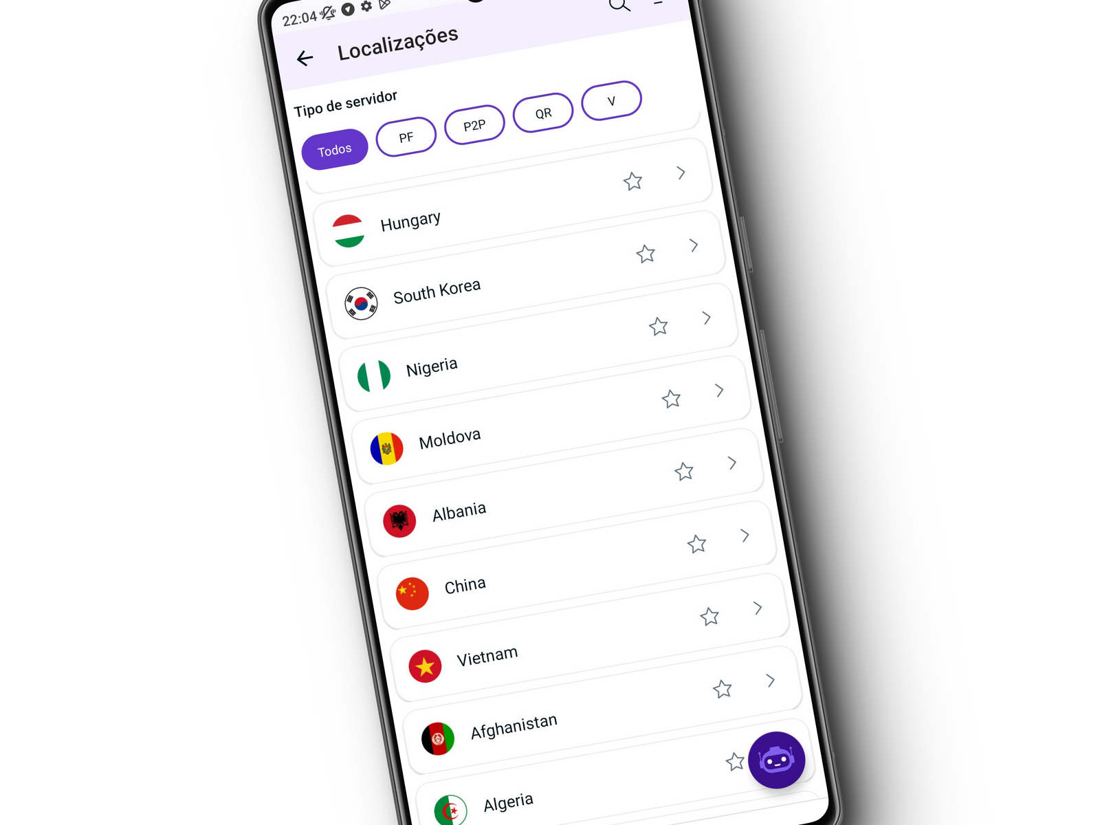 Alguns dos servidores disponíveis com a PureVPN.